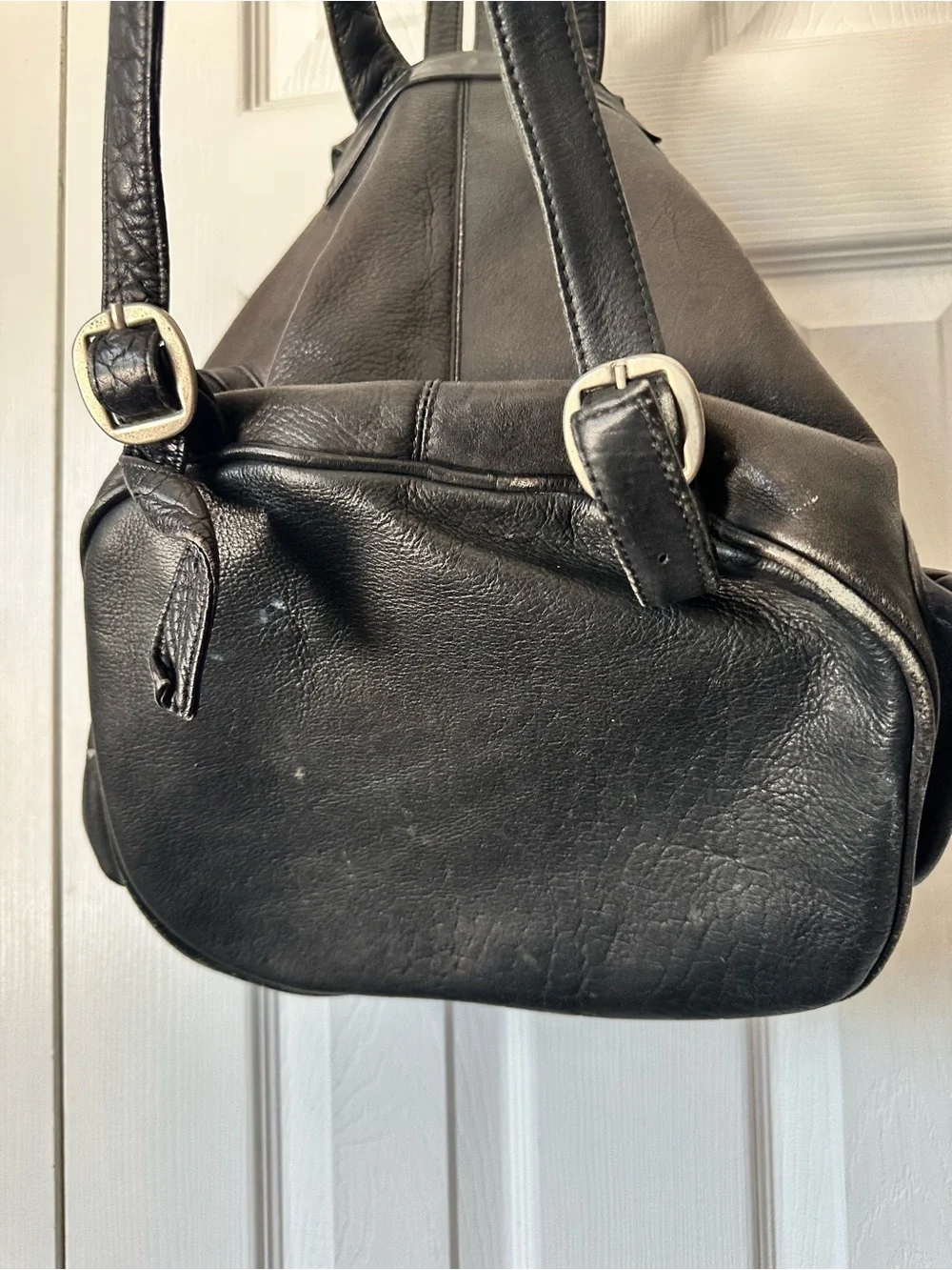 Vintage 90s Genuine Leather Distressed Black Backpack, Knapsack